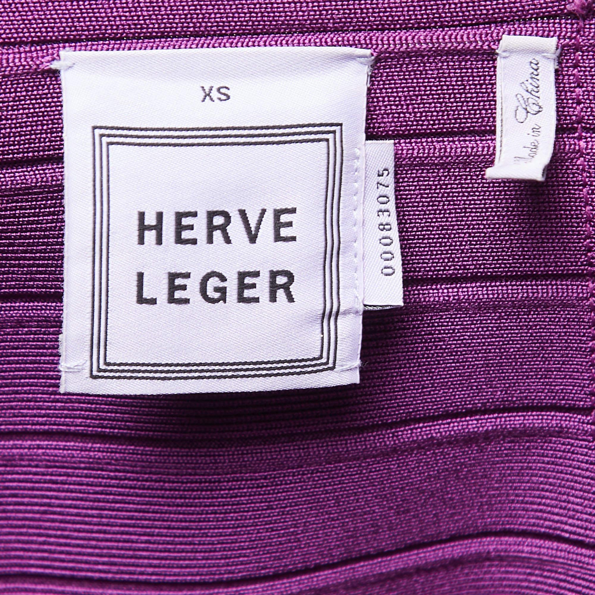 Herve Leger Purple Bandage Knit Bodycon Dress XS Pour femmes en vente