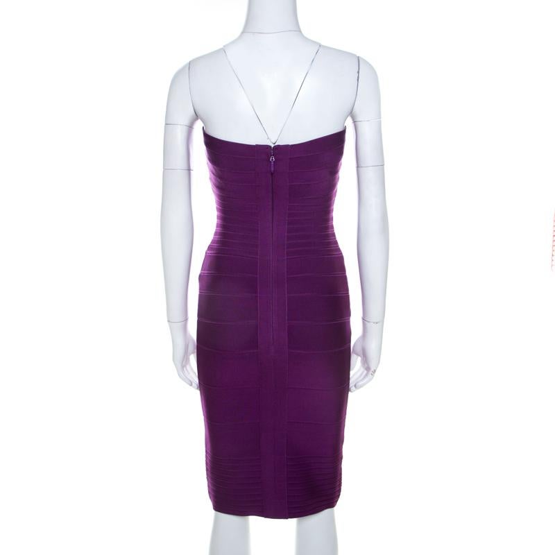 Herve Leger's Bandage creations are a craze amongst women around the world, and why not! This Signature Essential dress is so beautiful you'll look like a dreamy vision every time you slip into it. Flaunting a purple shade with the signature bandage