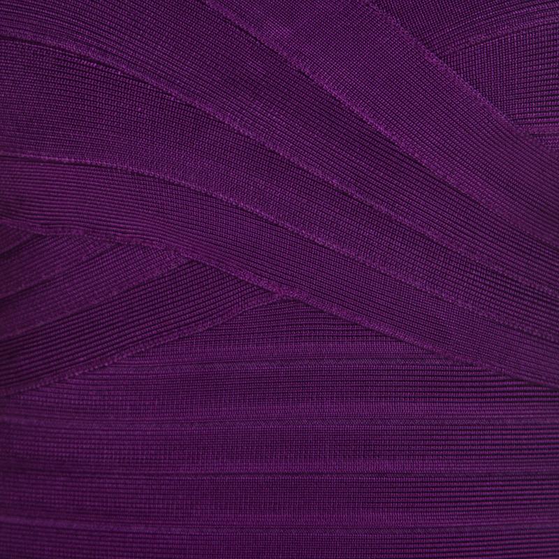 Herve Leger Purple Knit Strapless Signature Essential Dress XS In Excellent Condition In Dubai, Al Qouz 2