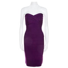 Herve Leger Purple Knit Strapless Signature Essential Dress XS