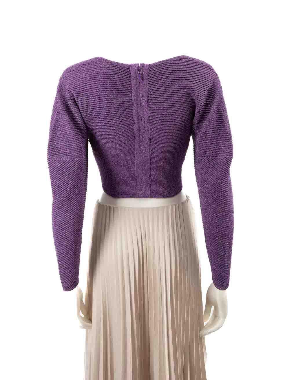Herve Leger Purple Metallic Sweetheart Neck Top Size XS In Good Condition For Sale In London, GB