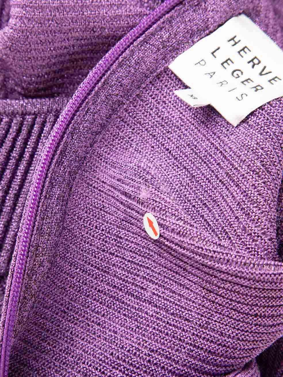 Top à col cœur violet métallisé Hervé Léger, taille XS en vente 1