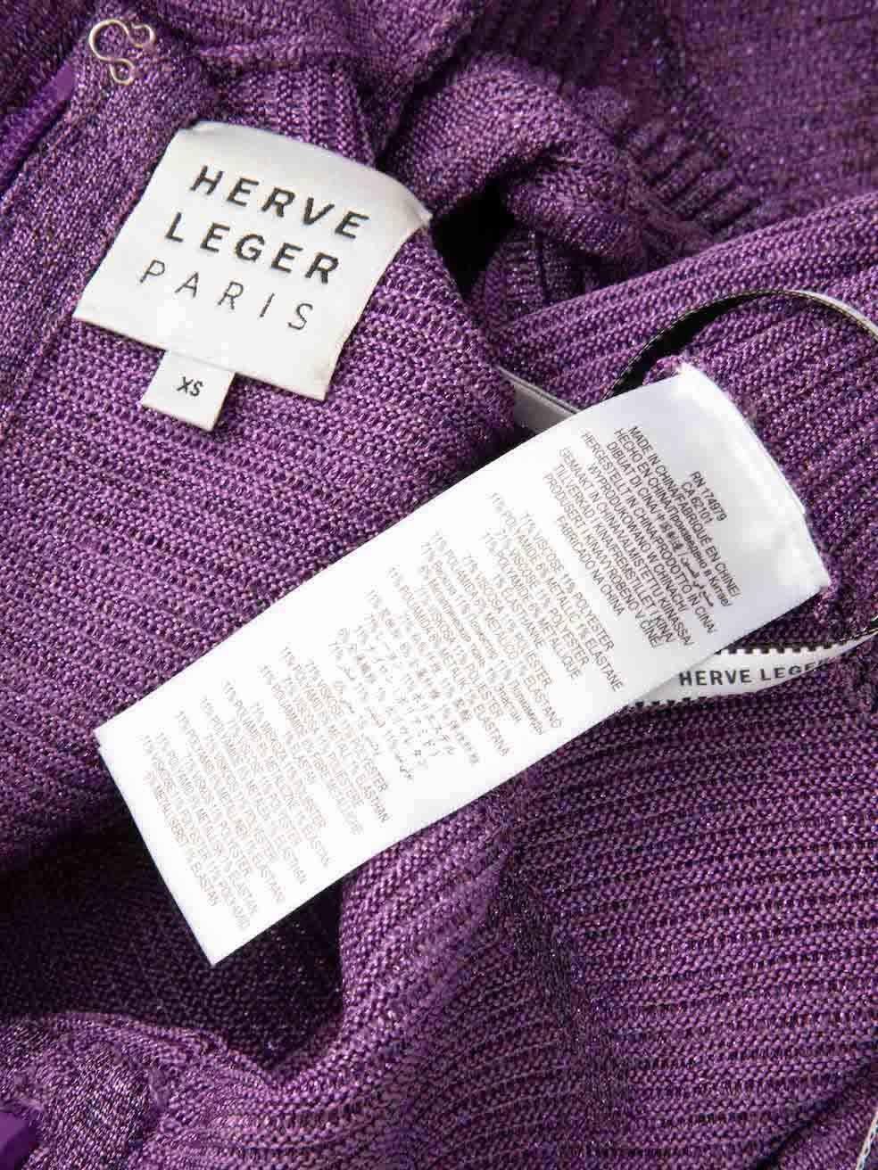 Herve Leger Purple Metallic Sweetheart Neck Top Size XS For Sale 2