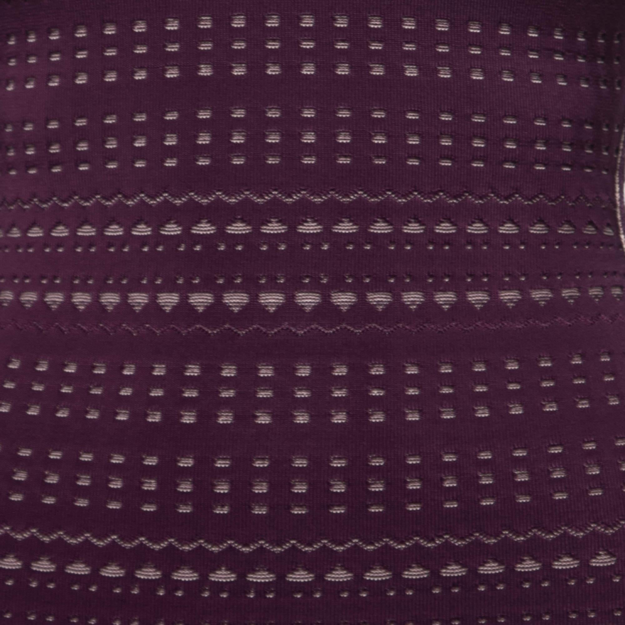 Herve Leger Purple Perforated Knit Cold Shoulder Bodycon Dress In Excellent Condition In Dubai, Al Qouz 2
