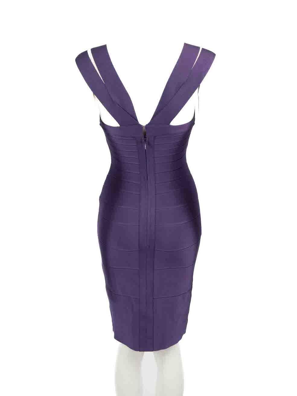 Herve Leger Purple Square Neck Bodycon Dress Size XS In Good Condition For Sale In London, GB