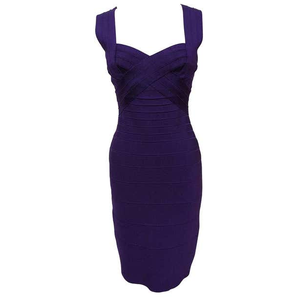 Hervé Léger Purple Stretch Dress L For Sale at 1stDibs