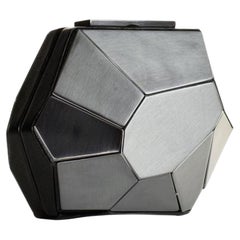 Hervé Leger Rare Multifaceted Minaudière Metallic Grey Metal and Leather Clutch