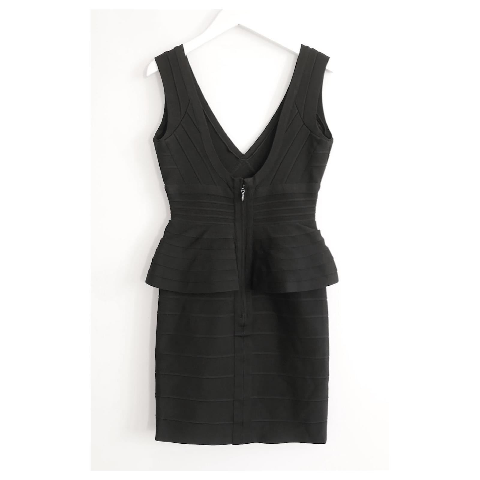 Herve Leger Rebeca Peplum Waist Bandage Dress Black In Excellent Condition For Sale In London, GB