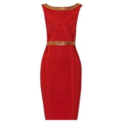 HERVE LEGER RED ARDELL CHAIN-DETAIL BANDAGE Kleid EU 38