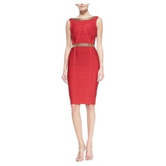 Used HERVE LEGER RED ARDELL CHAIN-DETAIL BANDAGE Dress EU 38