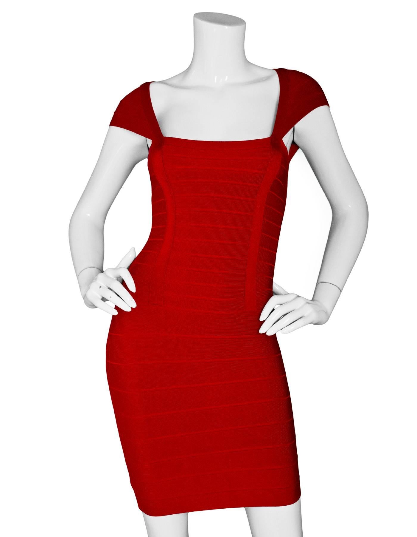 Herve Leger Red Bandage Dress Sz S

Made In: China
Color: Red
Composition: 90% Rayon, 9% Nylon, 1% Spandex
Lining: None
Closure/Opening: Zip closure at back
Exterior Pockets: None
Interior Pockets: None
Overall Conditon: Excellent pre-owned