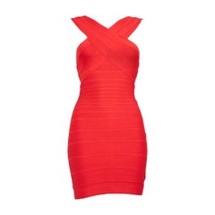 Used Herve Leger Red Bodycon Sleeveless Dress Size S
