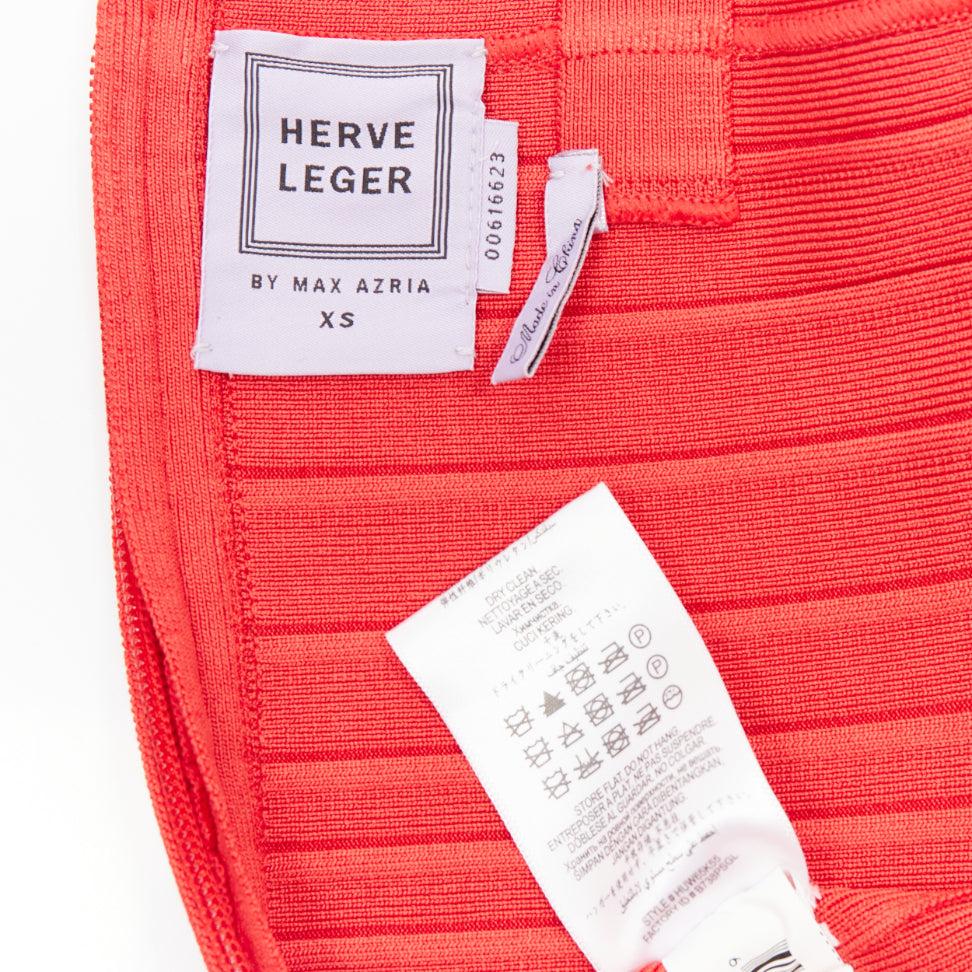 HERVE LEGER vestido acampanado rojo recortado con volantes en el bajo XS en venta 3
