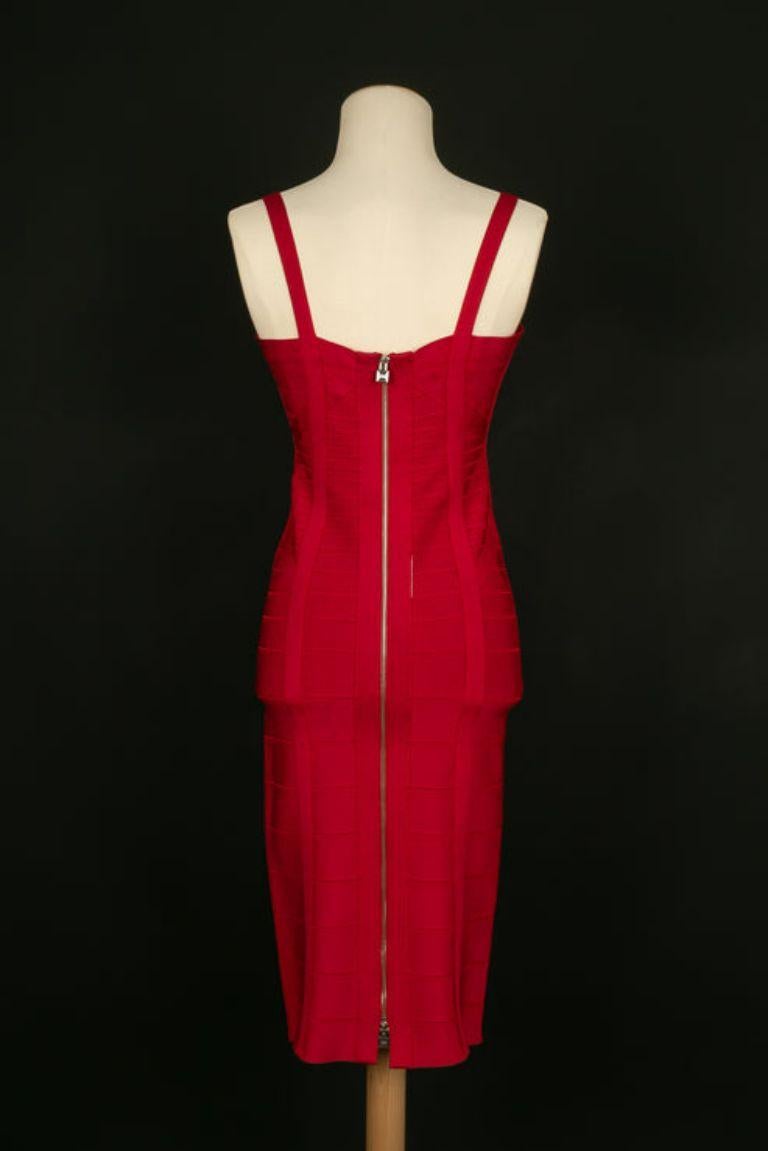 Hervé Léger Red Dress, Size M In Excellent Condition For Sale In SAINT-OUEN-SUR-SEINE, FR
