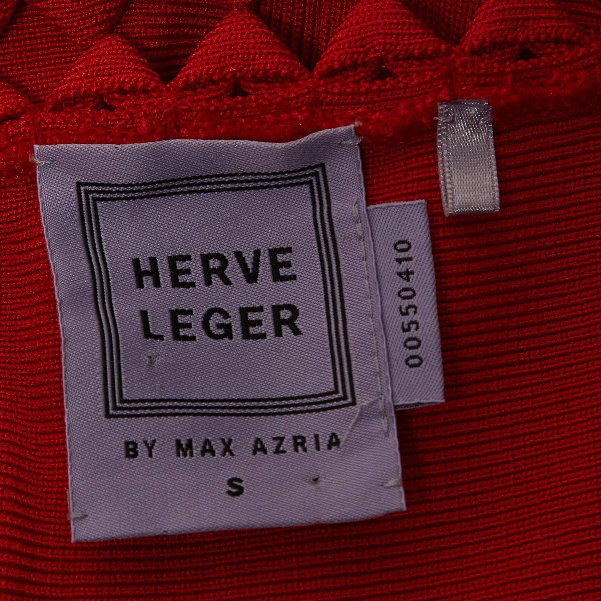 Herve Leger Vestido Darja Cuello Barco Punto Rojo S 2