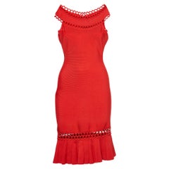 Herve Leger Vestido Darja Cuello Barco Punto Rojo S