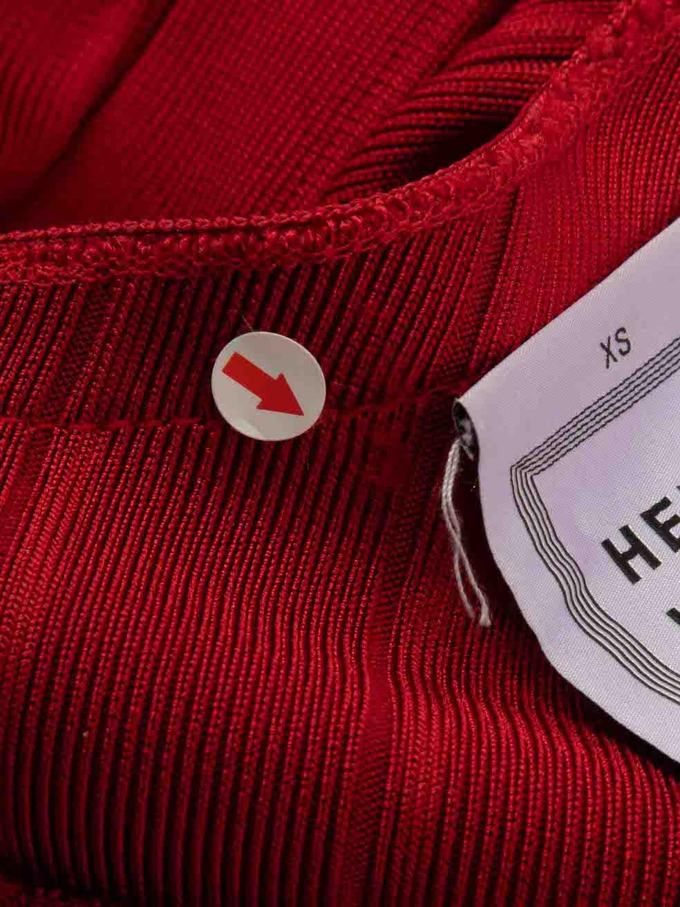 Herve Leger Red Square Neck Bandage Midi Dress Size XS For Sale 1