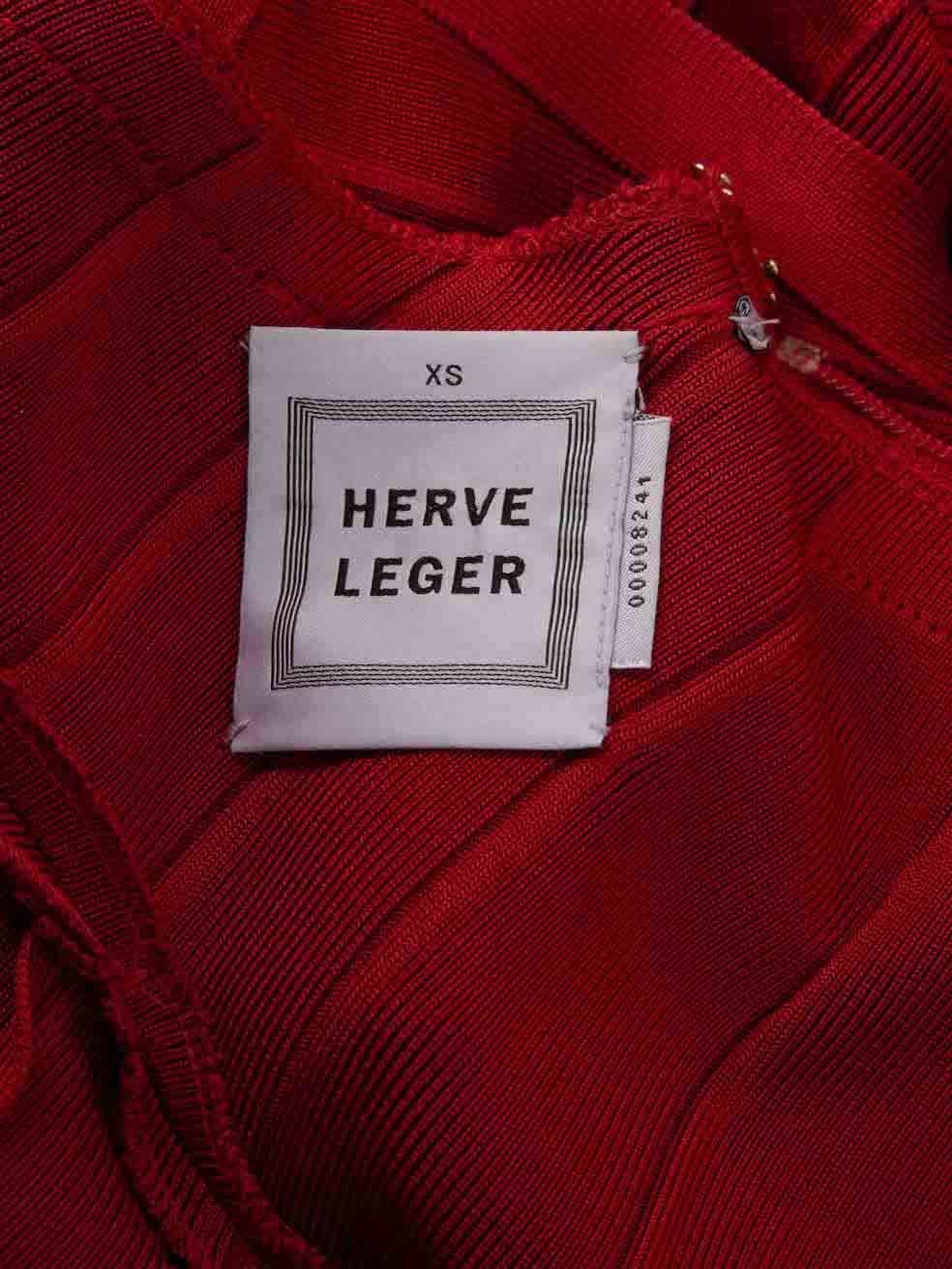 Herve Leger Red Square Neck Bandage Midi Dress Size XS For Sale 2