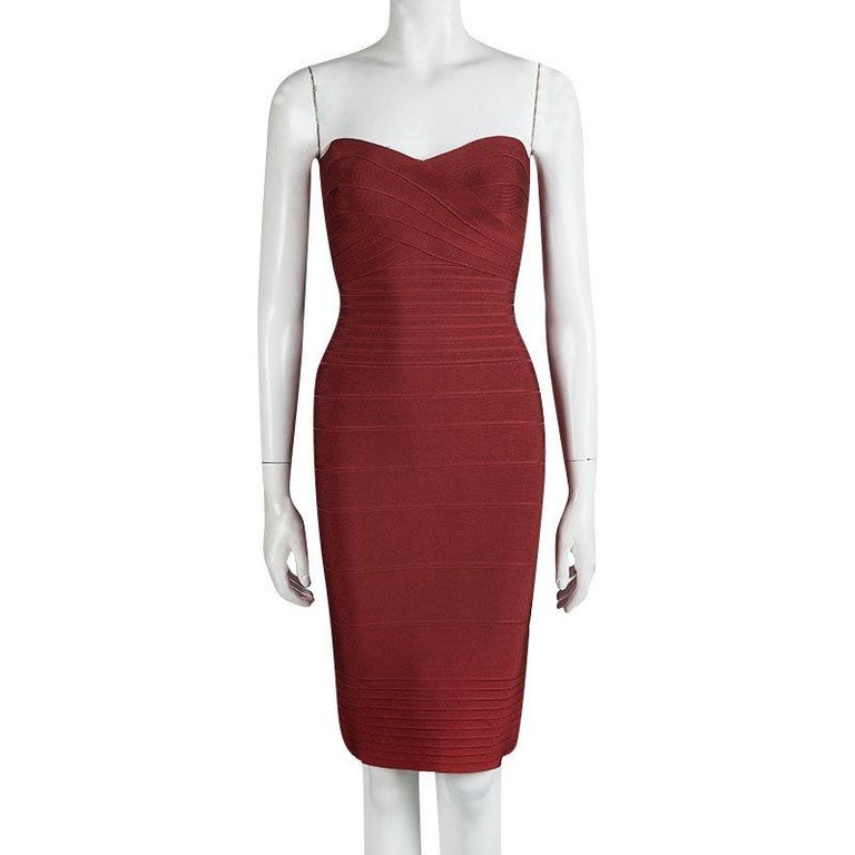 Herve Leger Red Strapless Bandage Dress XS For Sale at 1stDibs