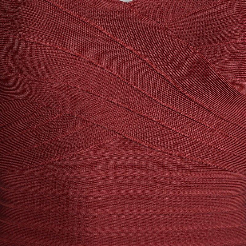 Herve Leger Red Strapless Bandage Dress XS In Good Condition In Dubai, Al Qouz 2