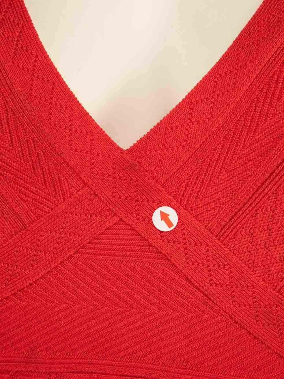 Herve Leger Rotes knielanges Strickkleid mit V-Ausschnitt Größe S Damen im Angebot
