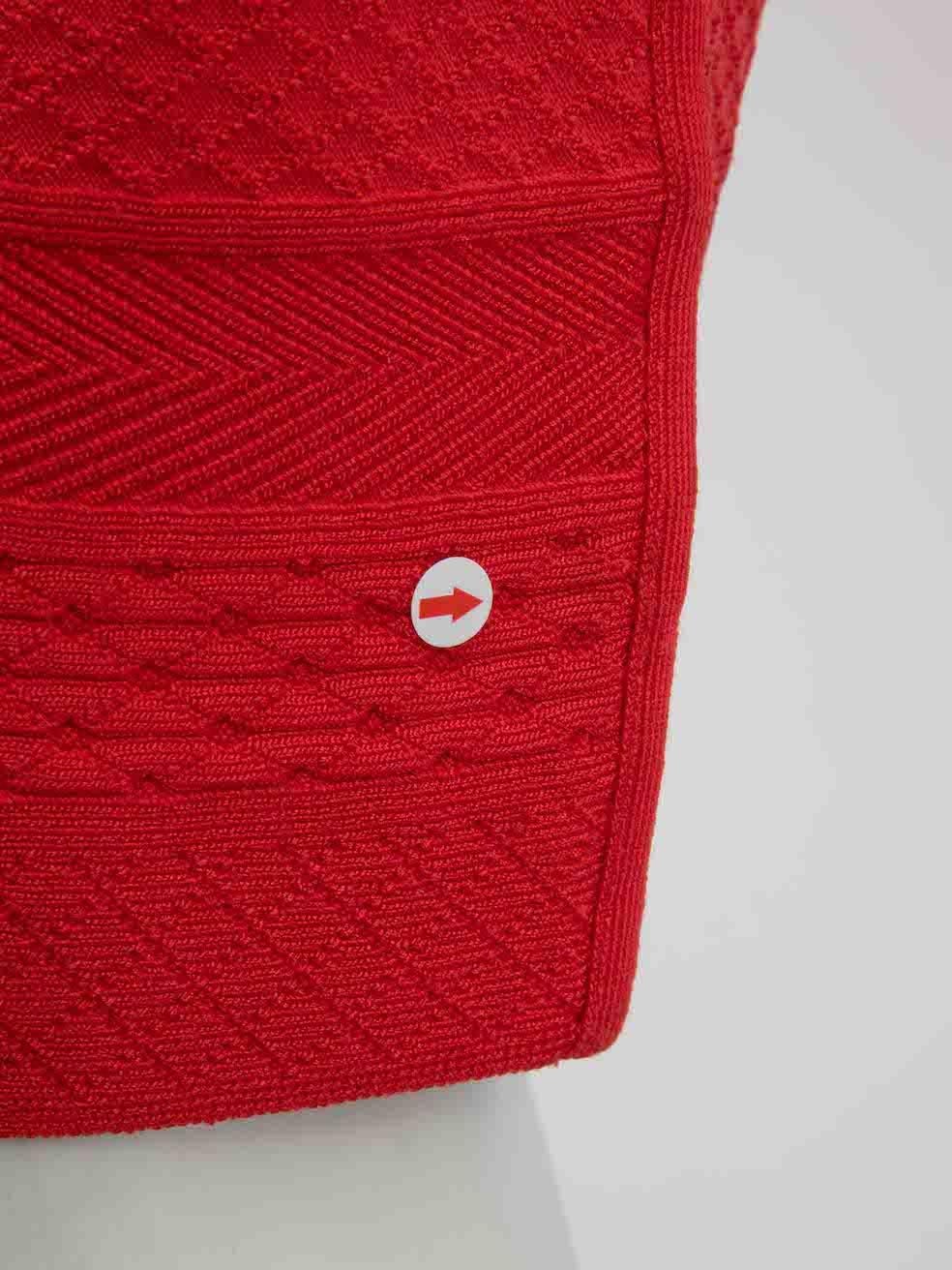 Herve Leger Red V-Neck Knee Length Knit Dress Size S For Sale 2