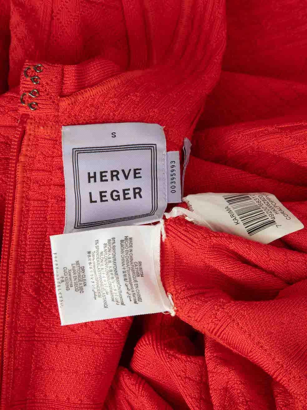 Herve Leger Red V-Neck Knee Length Knit Dress Size S For Sale 3