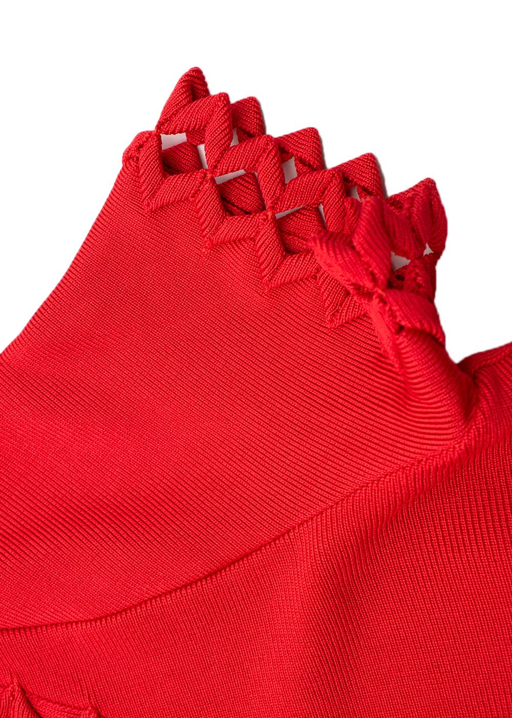 Women's Herve Leger Red Zig-Zag Trim Short Sleeve Bandage Dress For Sale