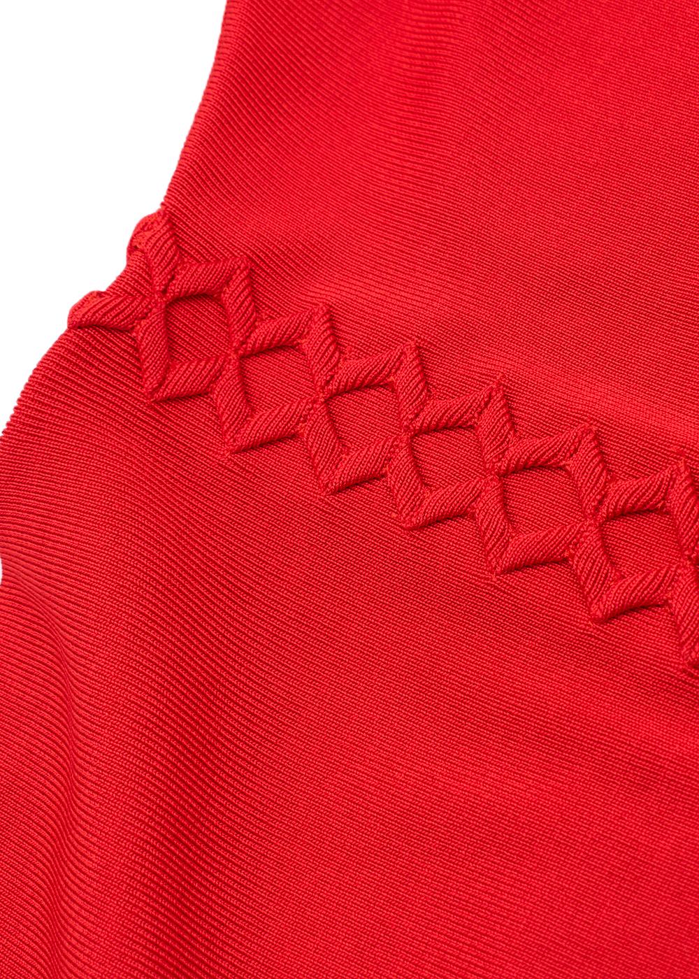 Herve Leger Red Zig-Zag Trim Short Sleeve Bandage Dress For Sale 1