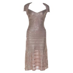 Used Herve Leger Rose Gold Bandage Sweetheart Neckline Emilia Dress M