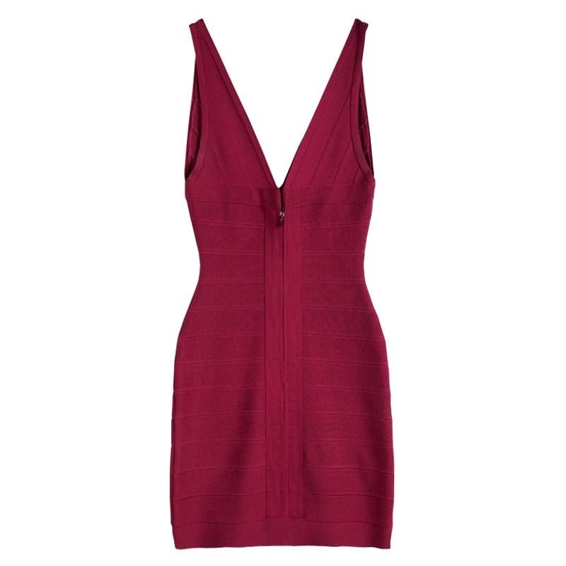 Herve Leger Rouge Pink V-Neck Sleeveless Bandage Dress XS