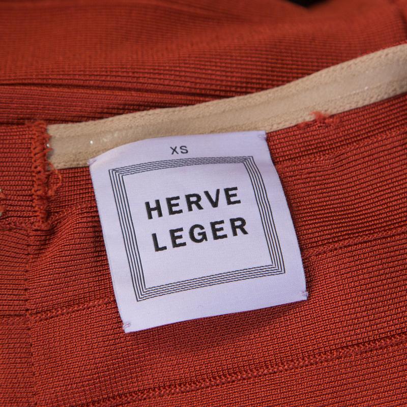 Herve Leger Rust Orange Knit Cap Sleeve Bandage Dress XS 1