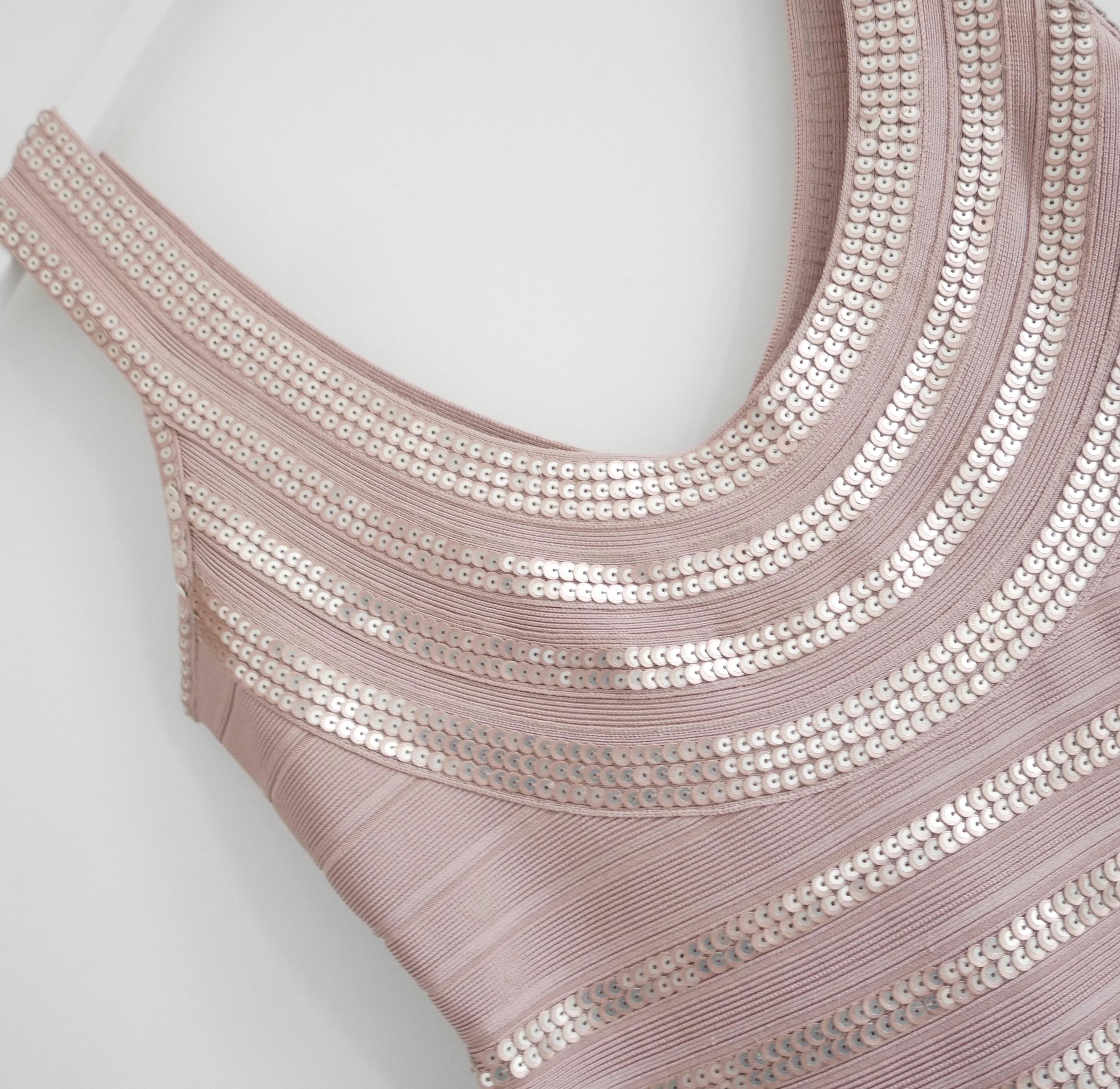 Beige Herve Leger Sachie sequin bandage dress For Sale
