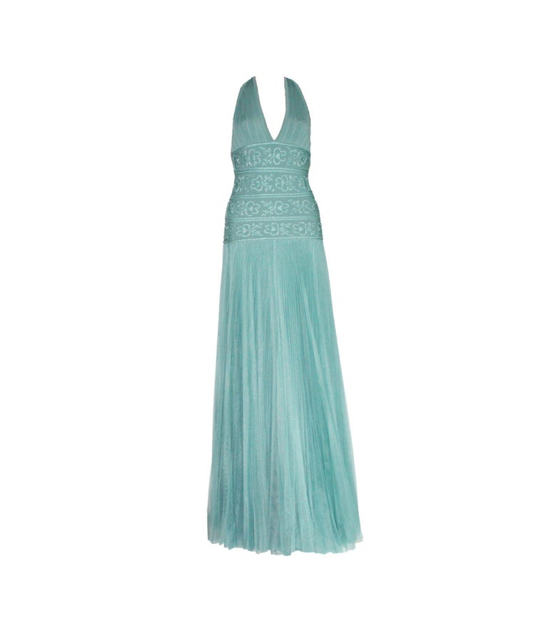 HERVE LEGER 1990s Vintage Seafoam Bandage Gown Maxi Dress Plissee Pleats XS  For Sale at 1stDibs | seafoam formal dress, herve leger maxi dress, herve  leger evening gowns