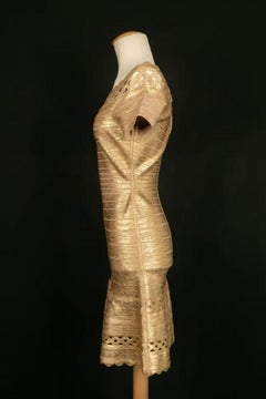 Hervé Léger Short Dress in Golden Mesh, Size S