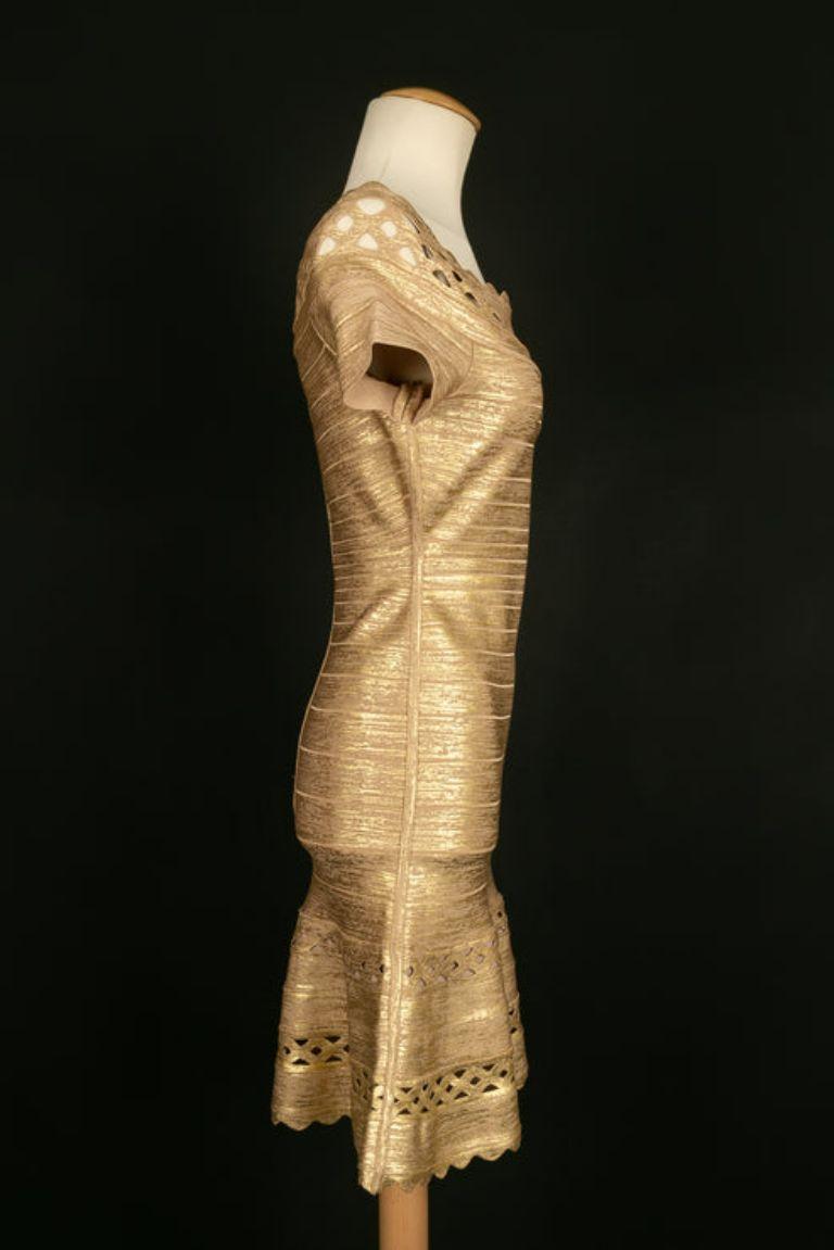 Robe courte en maille dorée Hervé Léger, taille S Pour femmes en vente
