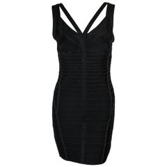 Herve Leger Signature Black Bandage Bodycon Dress with Straps XS