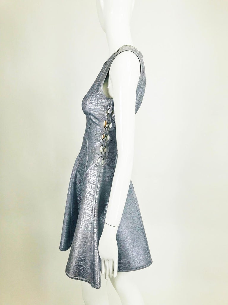 Herve Leger Silver Lavender Metallic Foil Lace Up Fit and Flare Bandage  Dress at 1stDibs | lavender herve leger bandage dress, lavender bandage  dress, herve leger lavender dress