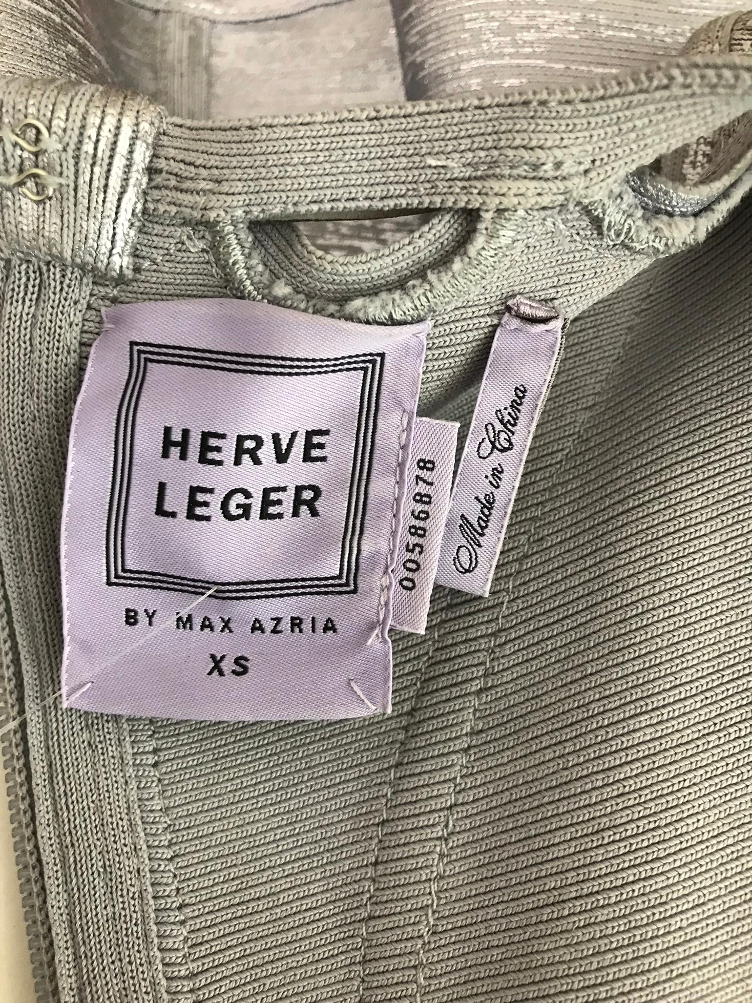 Herve Leger Silver Lavender Metallic Foil Lace Up Fit and Flare Bandage Dress 8