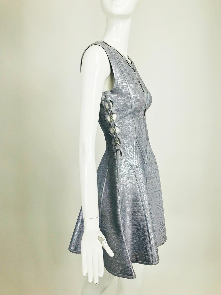 herve leger silver dress THE METALLIC ALBA GOWN HERV LGER