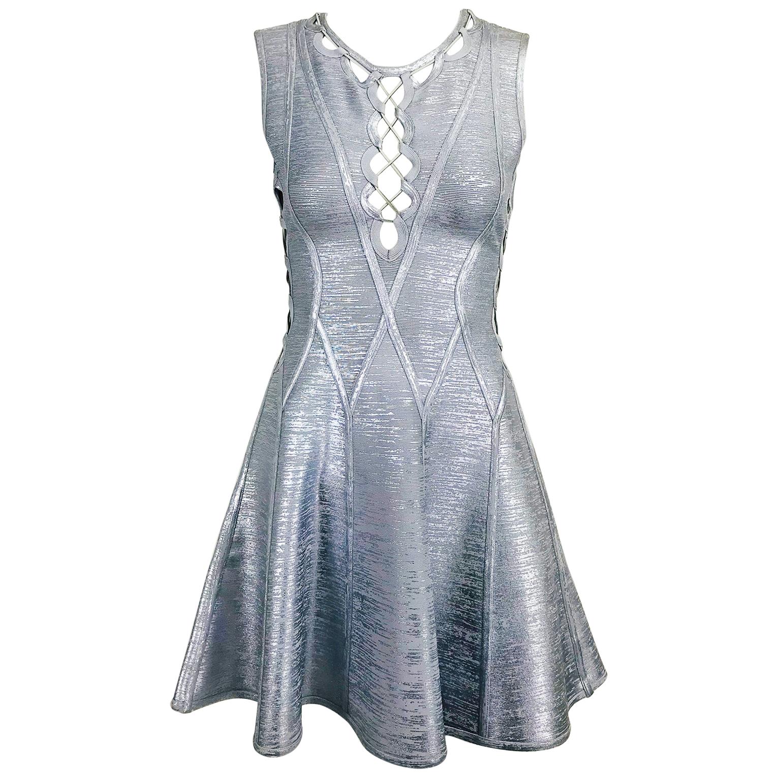 herve leger silver dress