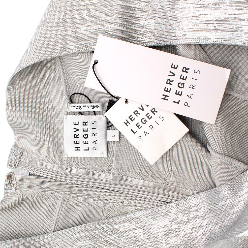 Herve Leger Silver Metallic Bandage Mini Dress - Size L For Sale 3