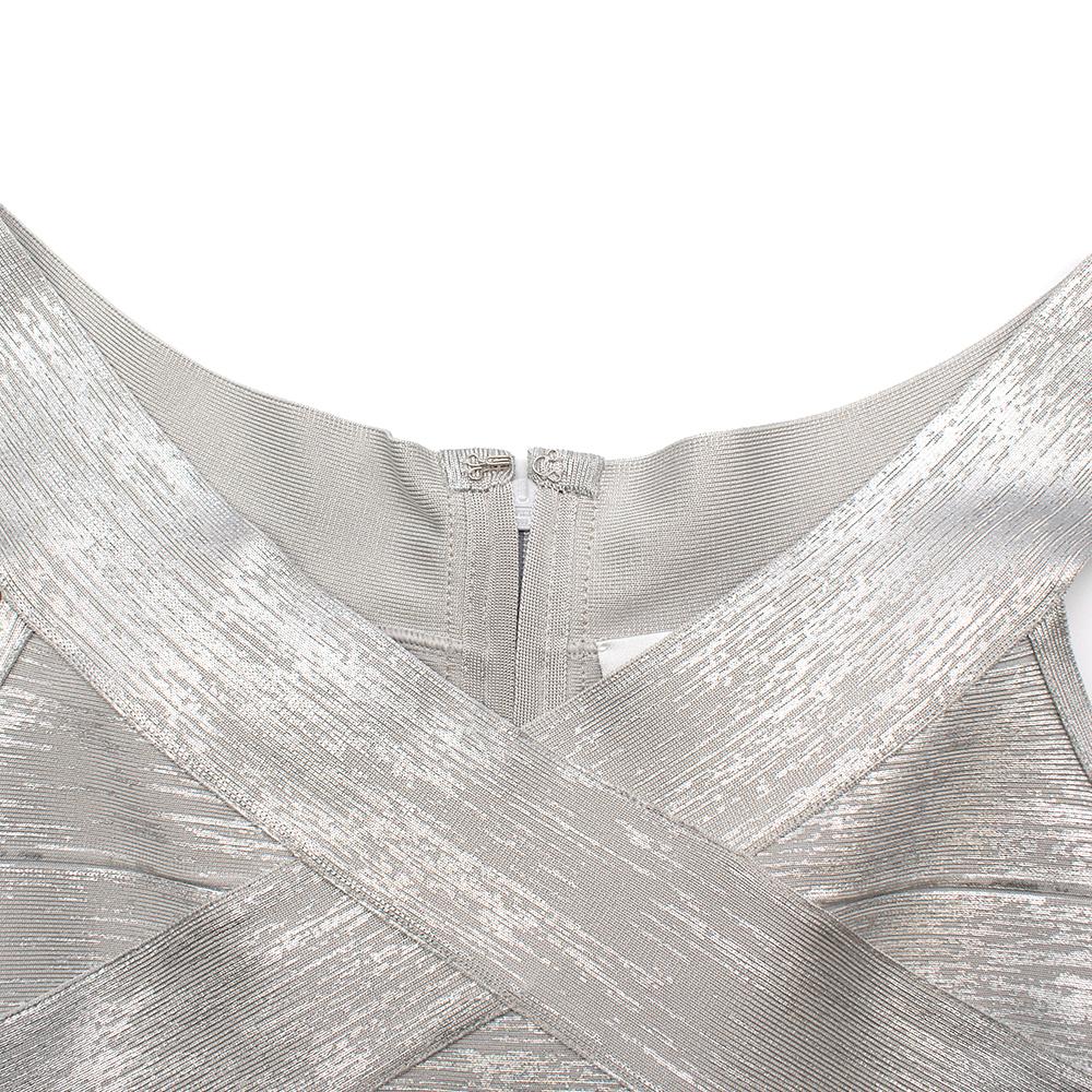 Herve Leger Silver Metallic Bandage Mini Dress - Size L In New Condition For Sale In London, GB