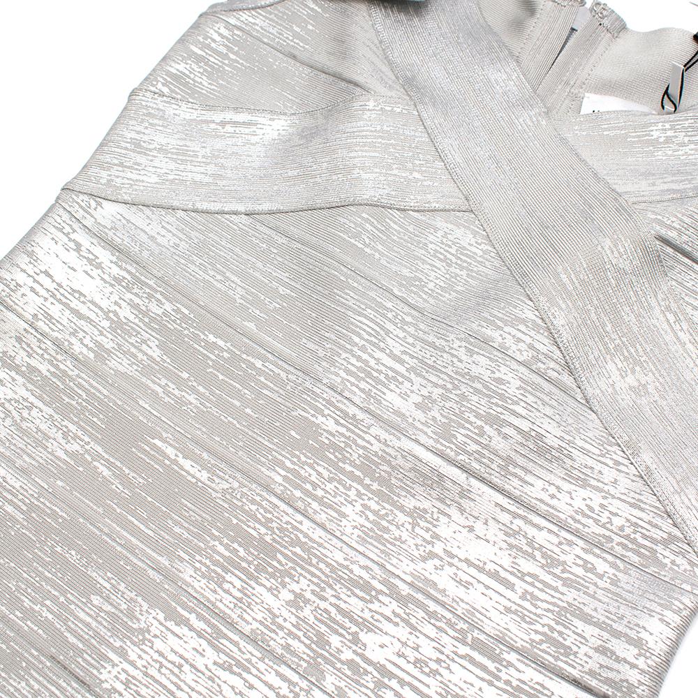 Herve Leger Silver Metallic Bandage Mini Dress - Size L For Sale 2