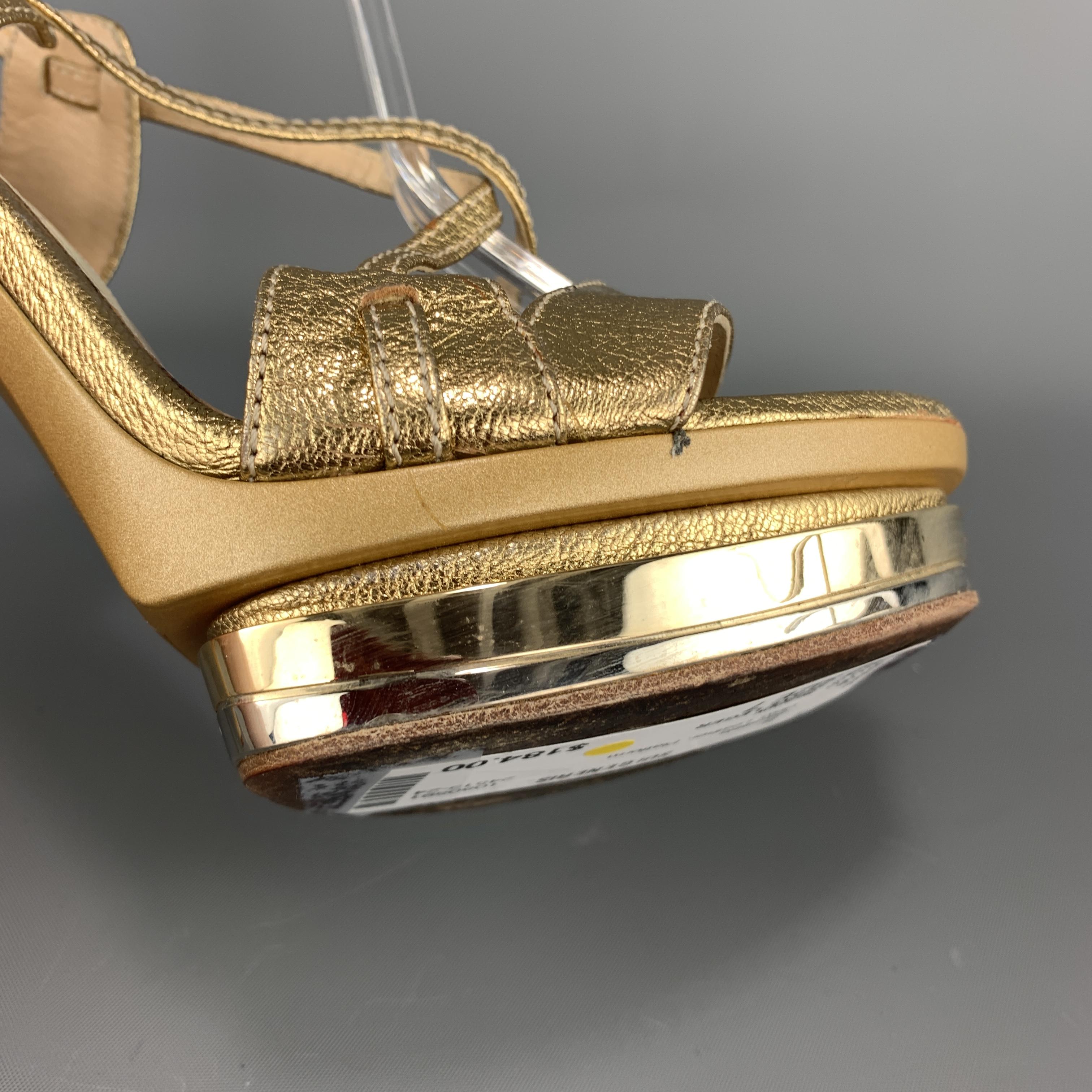 Women's HERVE LEGER Size 7 Metallic Gold Leather Platform Sandals