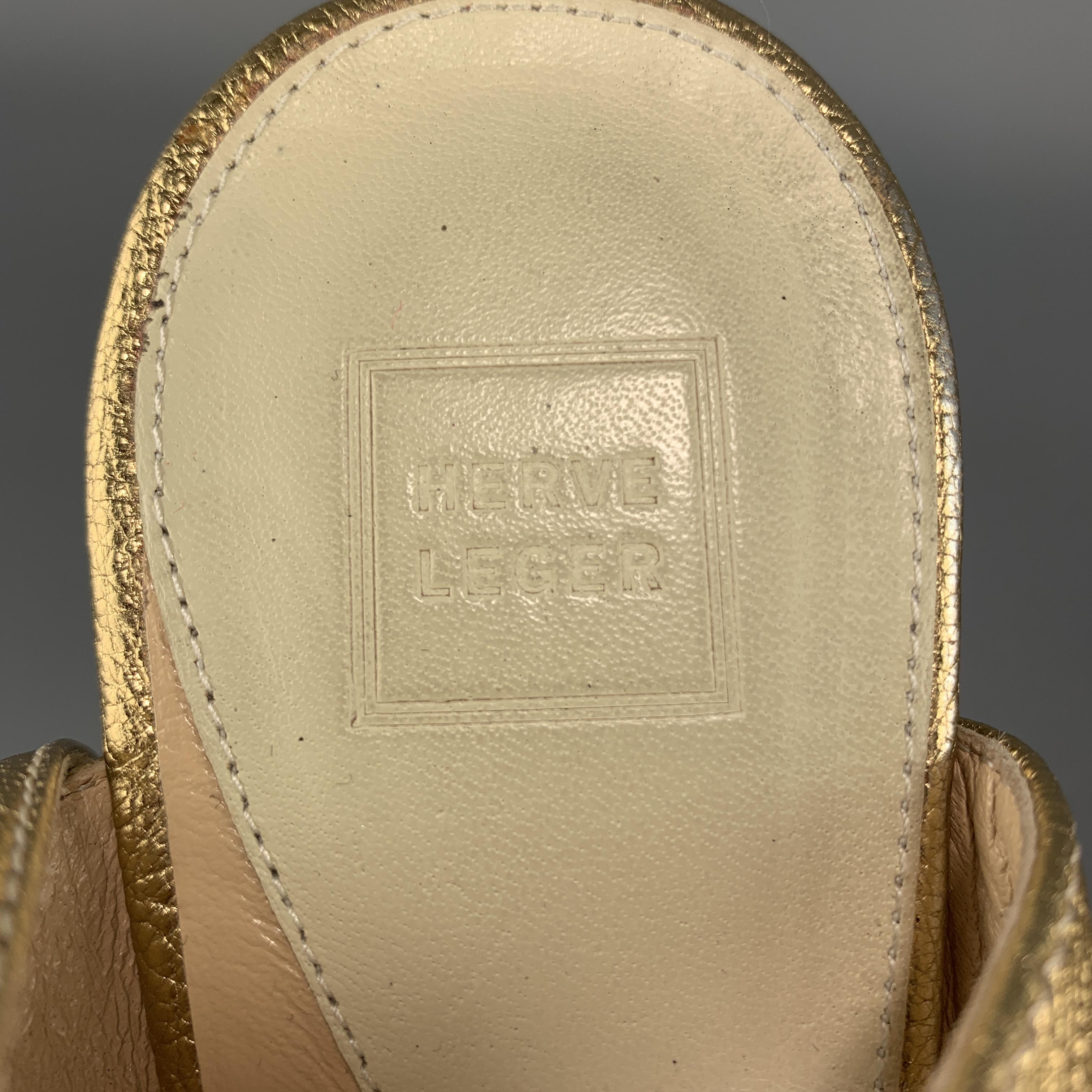 HERVE LEGER Size 7 Metallic Gold Leather Platform Sandals 3