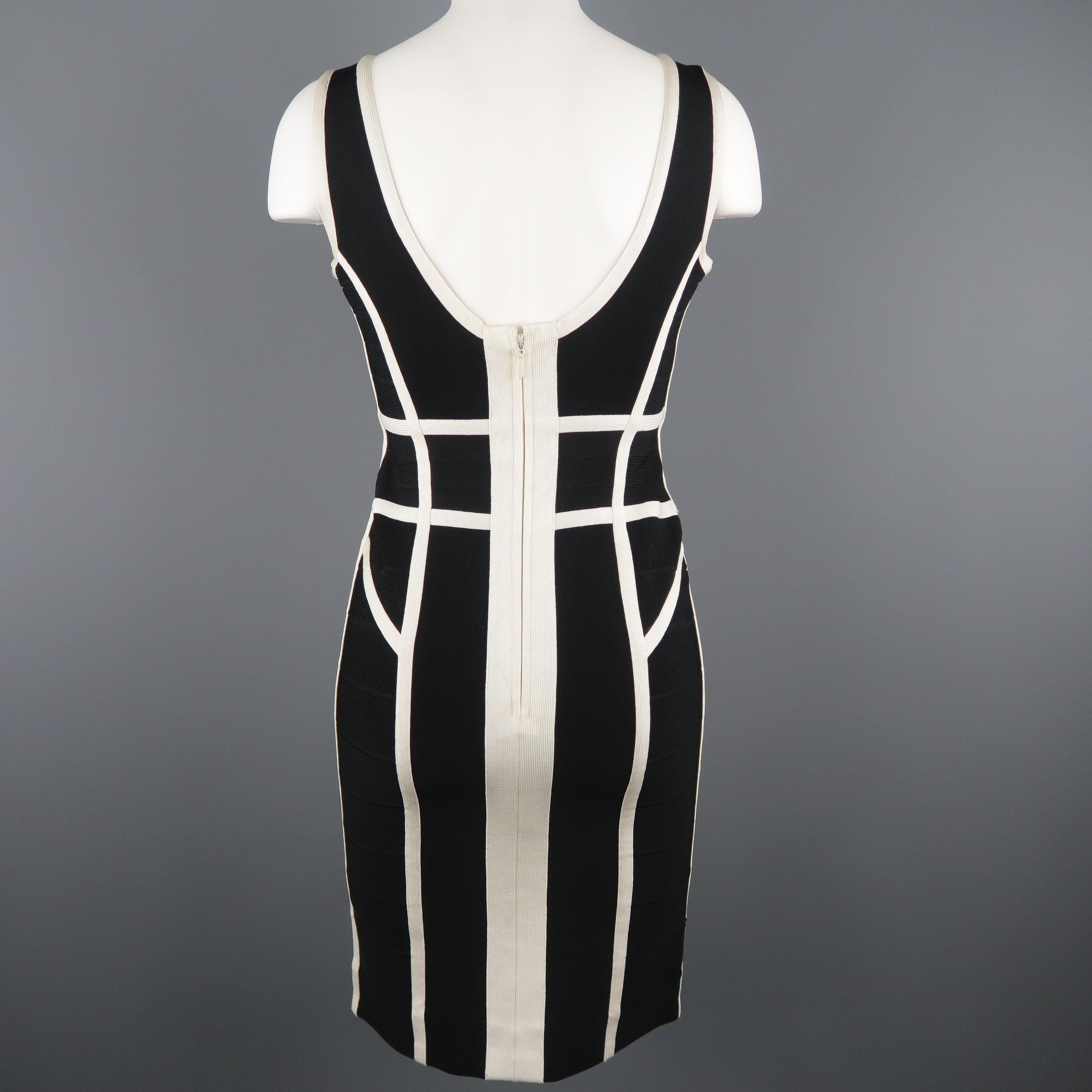 HERVE LEGER Size M Black & White Sleeveless MAE Cocktail Dress In Excellent Condition In San Francisco, CA