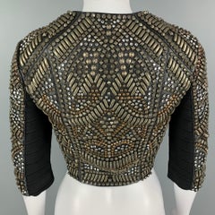 HERVE LEGER Size S Black Metallic Leather Cropped Jacket