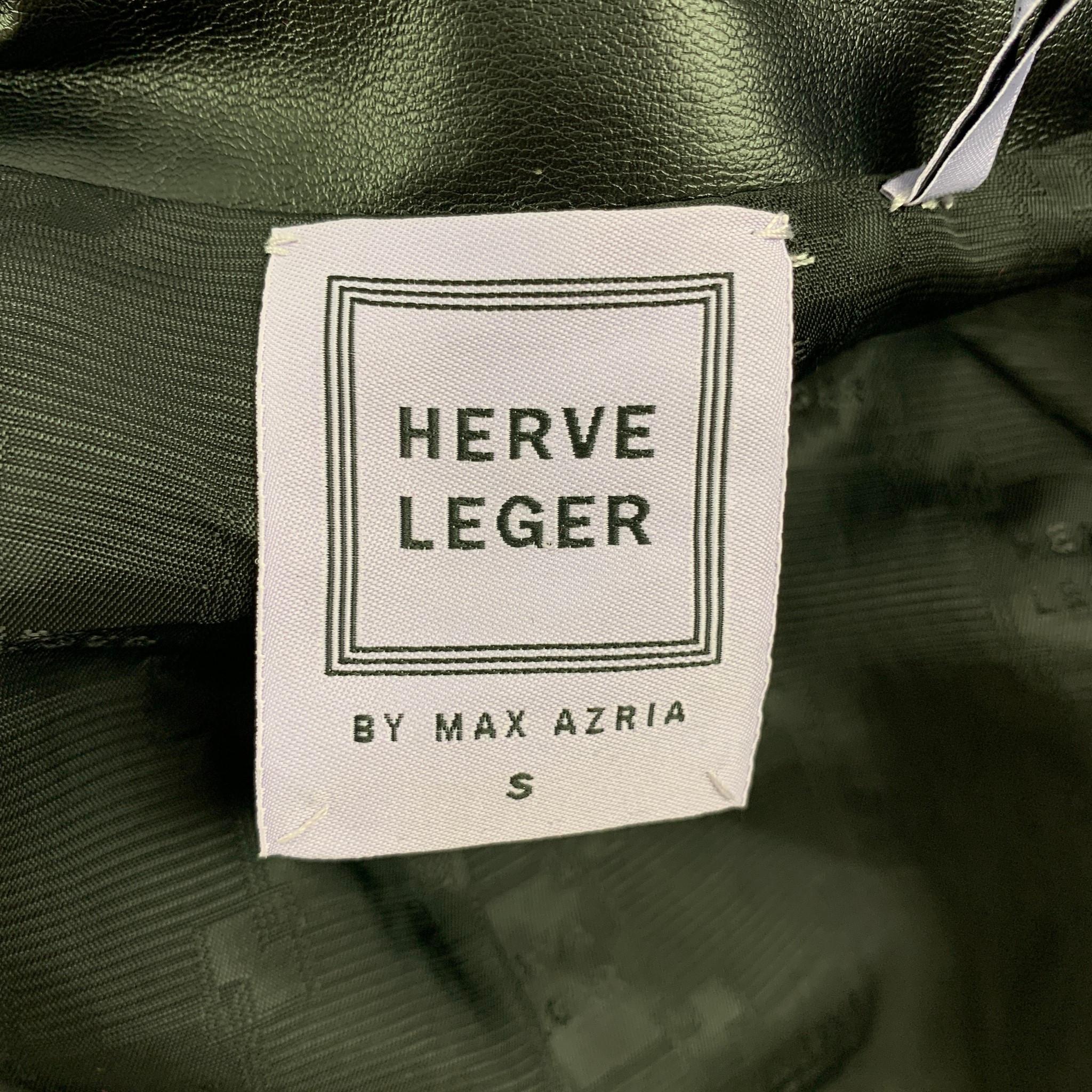 HERVE LEGER Size S Black Metallic Leather Cropped Jacket 1