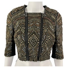 HERVE LEGER Schwarze Metallic-Lederjacke in Kurzform, Größe S